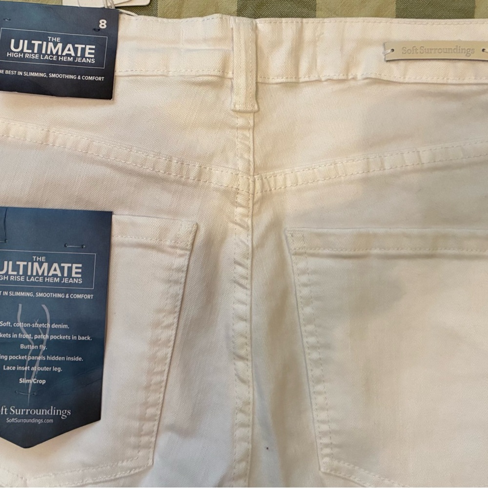 NWT Soft Surroundings White “The Ultimate High Rise Lace Hem Crop Jeans” 8 - Picture 5 of 10
